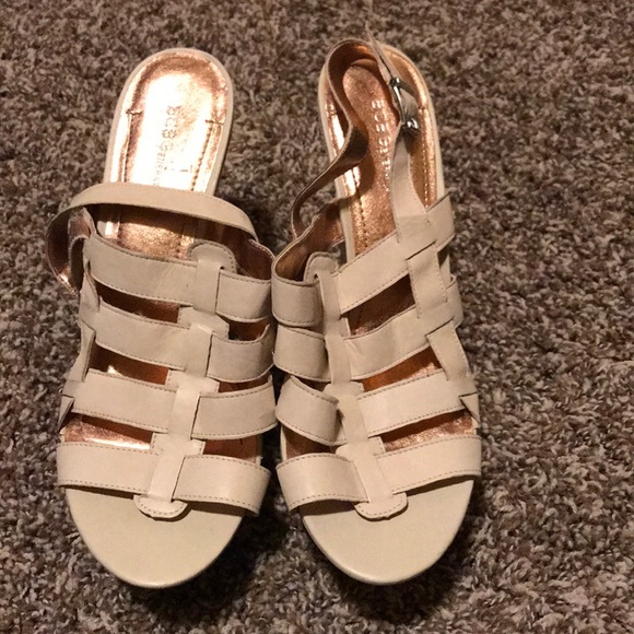 BCBG Cream Summer Wedge Sandals - Picture 3 of 6